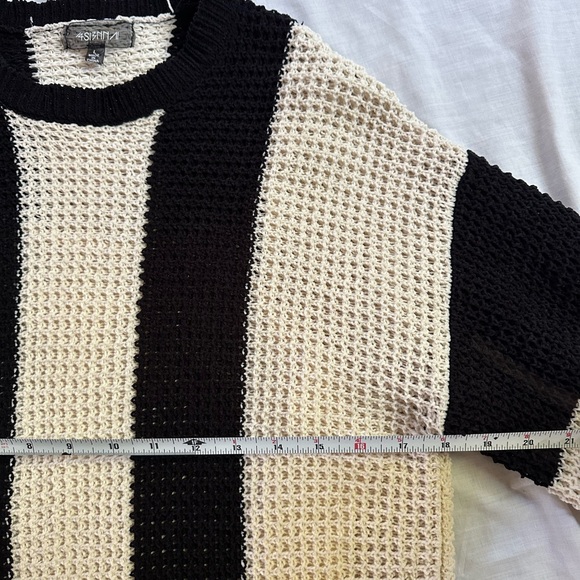 4SI3NNA Black and Cream Striped Midi Sweater Dress Bell Sleeves - Picture 8 of 10